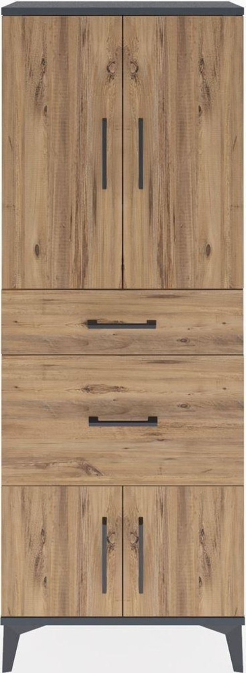 Arges Dolap 3 Raflı 2 Çekmeceli 4 Kapaklı 60 x 30 x 163 cm Antrasit - Çam