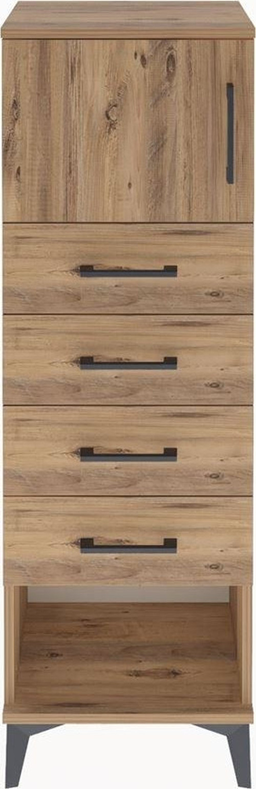 Arges Dolap Tek Raflı 4 Çekmeceli Tek Kapaklı 44x30x134 Çam-Çam