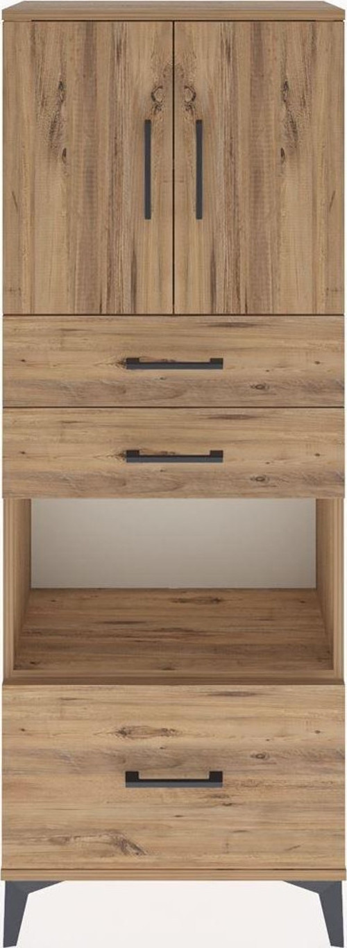Arges Dolap 3 Raflı 3 Çekmeceli 2 Kapaklı 60x30x163 Çam-Çam