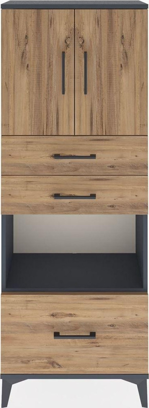 Arges Dolap 3 Raflı 3 Çekmeceli 2 Kapaklı 60x30x163 Antrasit-Çam