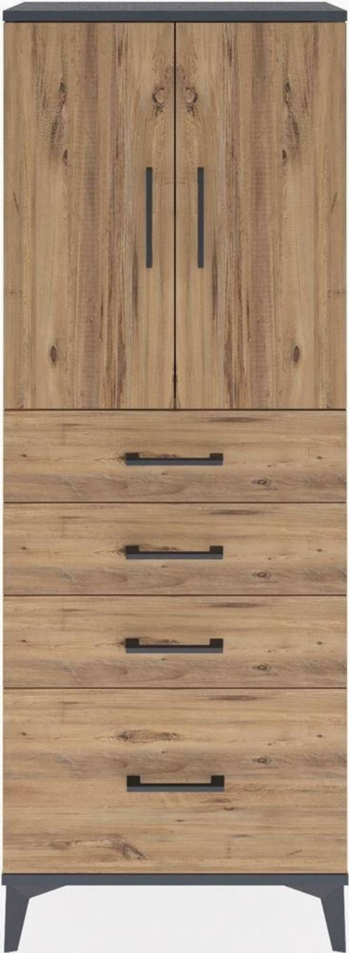 Arges Dolap 2 Raflı 4 Çekmeceli 2 Kapaklı 60x30x163 Antrasit-Çam