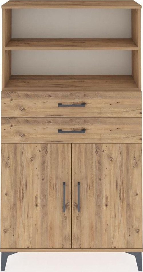 Arges Dolap 3 Raflı 2 Çekmeceli 2 Kapaklı 88x30x163 Çam-Çam