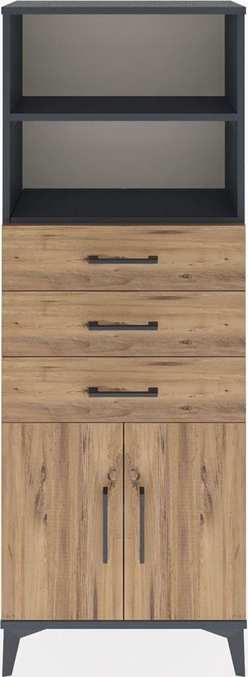 Arges Dolap 3 Raflı 3 Çekmeceli 2 Kapaklı 60x30x163 Antrasit-Çam
