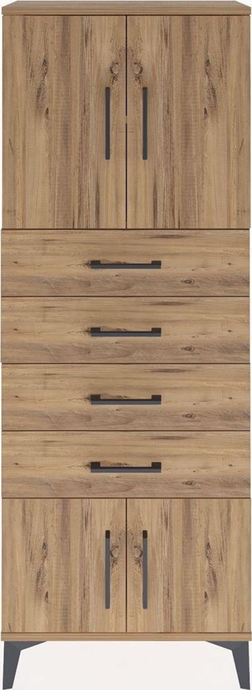 Arges Dolap 2 Raflı 4 Çekmeceli 4 Kapaklı 60 x 30 x 163 cm Çam - Çam