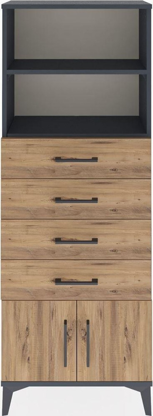 Arges Dolap 2 Raflı 4 Çekmeceli 2 Kapaklı 60x30x163 Antrasit-Çam