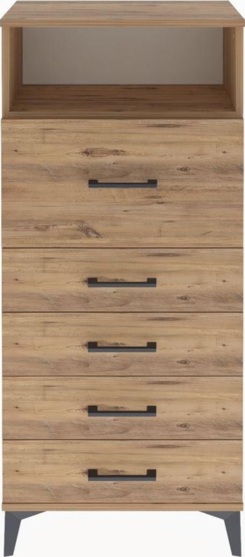 Arges Dolap Tek Raflı 5 Çekmeceli 60x30x134 Çam-Çam