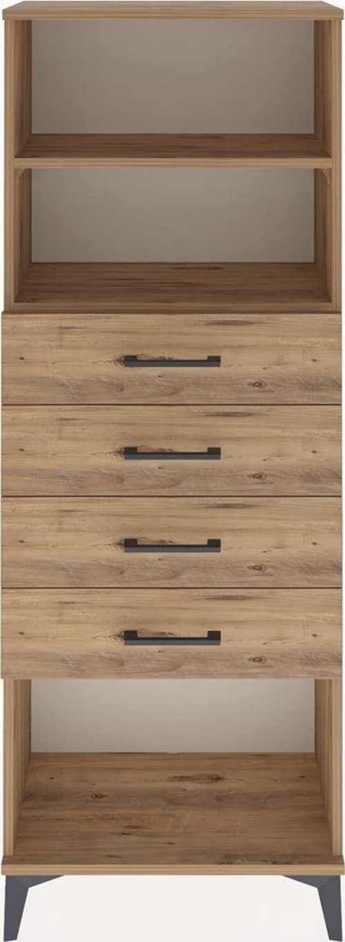 Arges Dolap 2 Raflı 4 Çekmeceli 60x30x163 Çam-Çam
