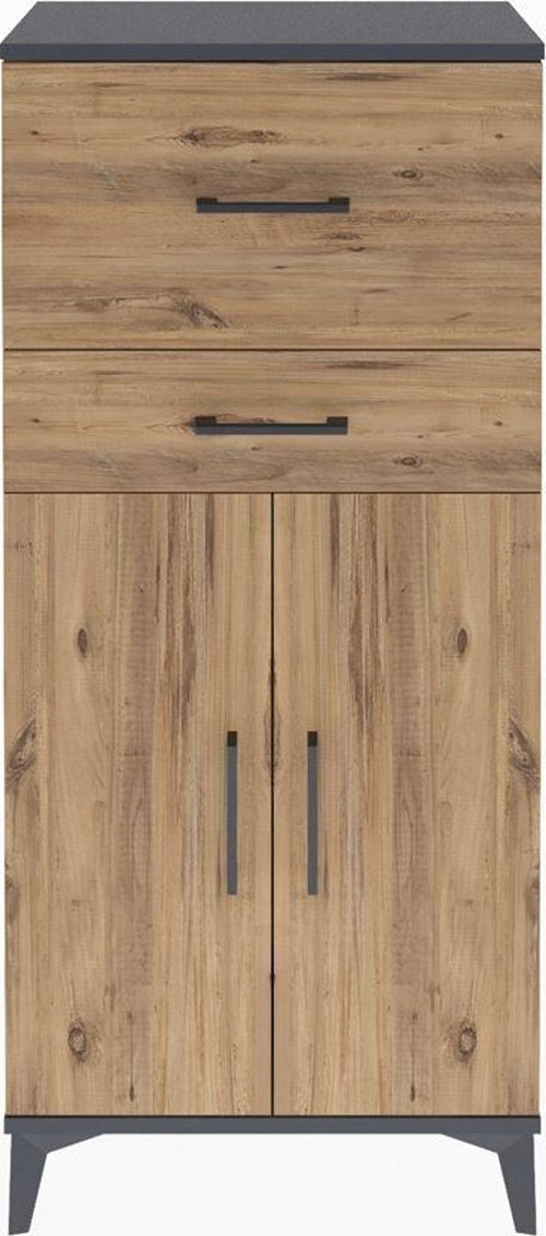 Arges Dolap Tek Raflı 2 Çekmeceli 2 Kapaklı 60x30x134 Antrasit-Çam
