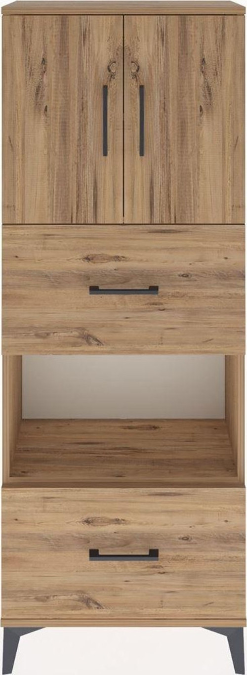 Arges Dolap 3 Raflı 2 Çekmeceli 2 Kapaklı 60x30x163 Çam-Çam