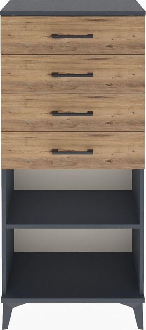 Arges Dolap Tek Raflı 4 Çekmeceli 60x30x134 Antrasit-Çam