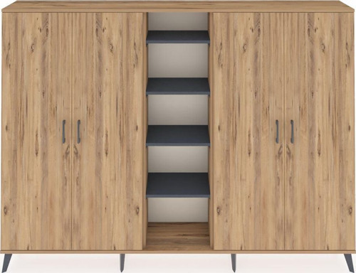 Arges Dolap 12 Raflı 4 Kapaklı 220x30x163 Çam-Çam/Antrasit