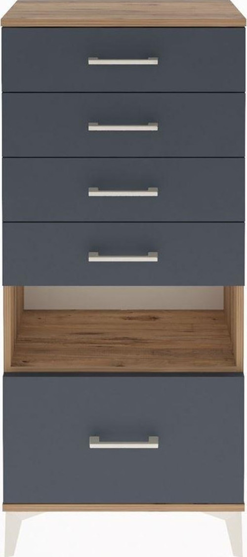 Arges Dolap Tek Raflı 5 Çekmeceli 60x30x134 Çam-Antrasit