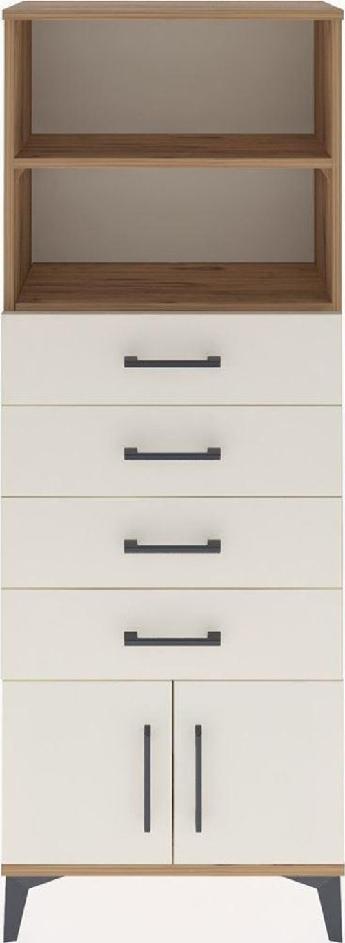 Arges Dolap 2 Raflı 4 Çekmeceli 2 Kapaklı 60x30x163 Çam-Aytaşı
