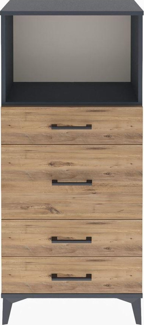 Arges Dolap Tek Raflı 4 Çekmeceli 60x30x134 Antrasit-Çam