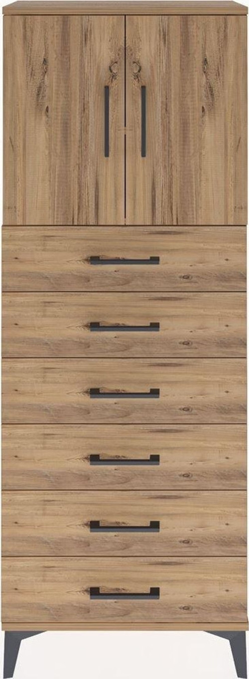 Arges Dolap 2 Raflı 6 Çekmeceli 2 Kapaklı 60 x 30 x 163 cm Çam - Çam