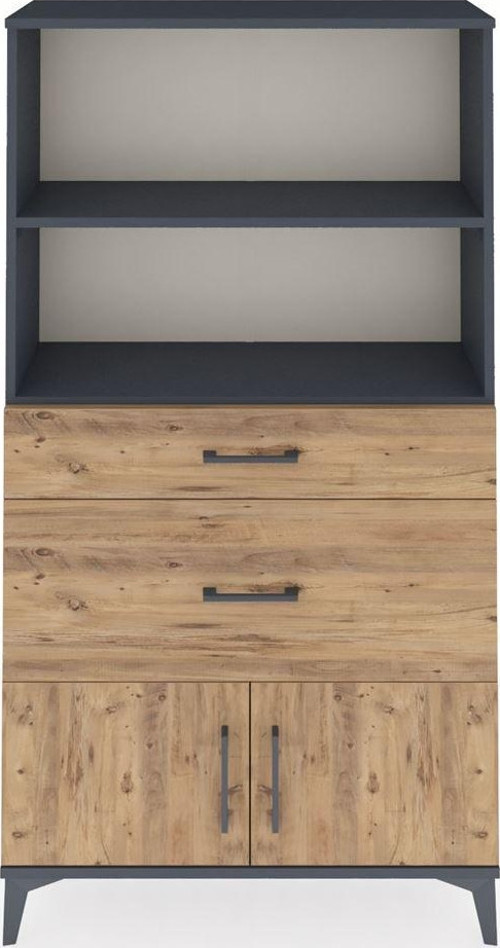 Arges Dolap 2 Raflı 2 Çekmeceli 2 Kapaklı 88x30x163 Antrasit-Çam