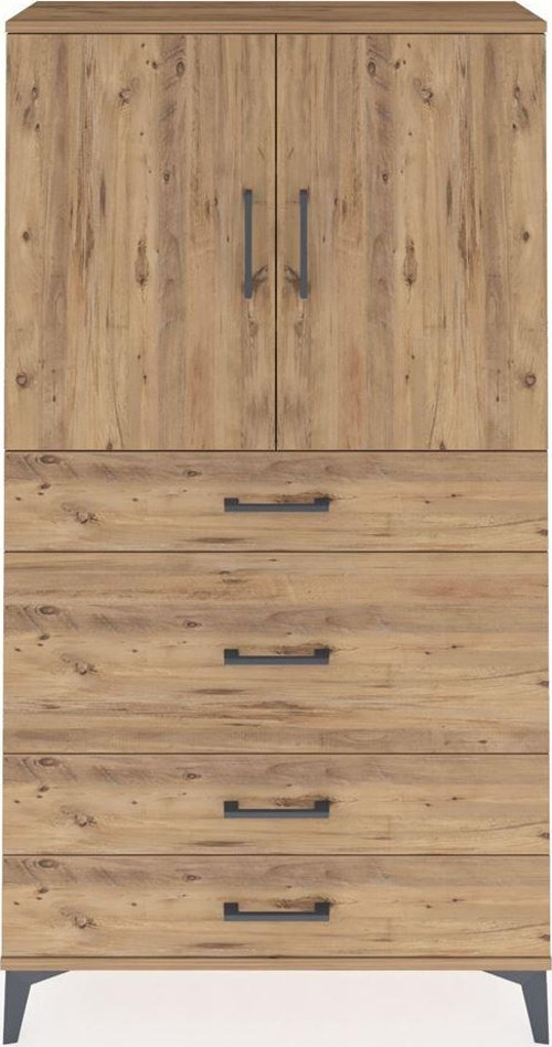 Arges Dolap 3 Raflı 4 Çekmeceli 2 Kapaklı 88x30x163 Çam-Çam