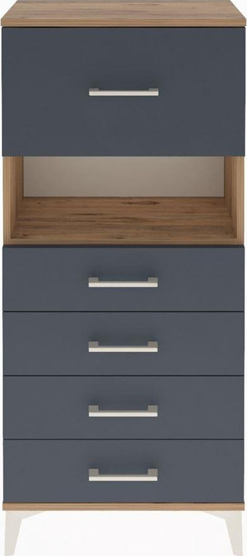 Arges Dolap Tek Raflı 5 Çekmeceli 60x30x134 Çam-Antrasit