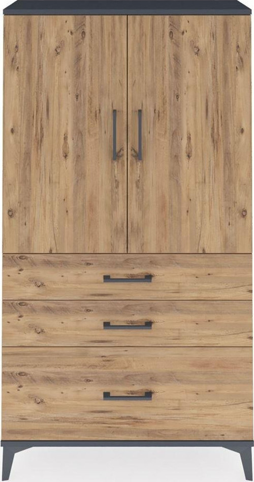 Arges Dolap 3 Raflı 3 Çekmeceli 2 Kapaklı 88x30x163 Antrasit-Çam