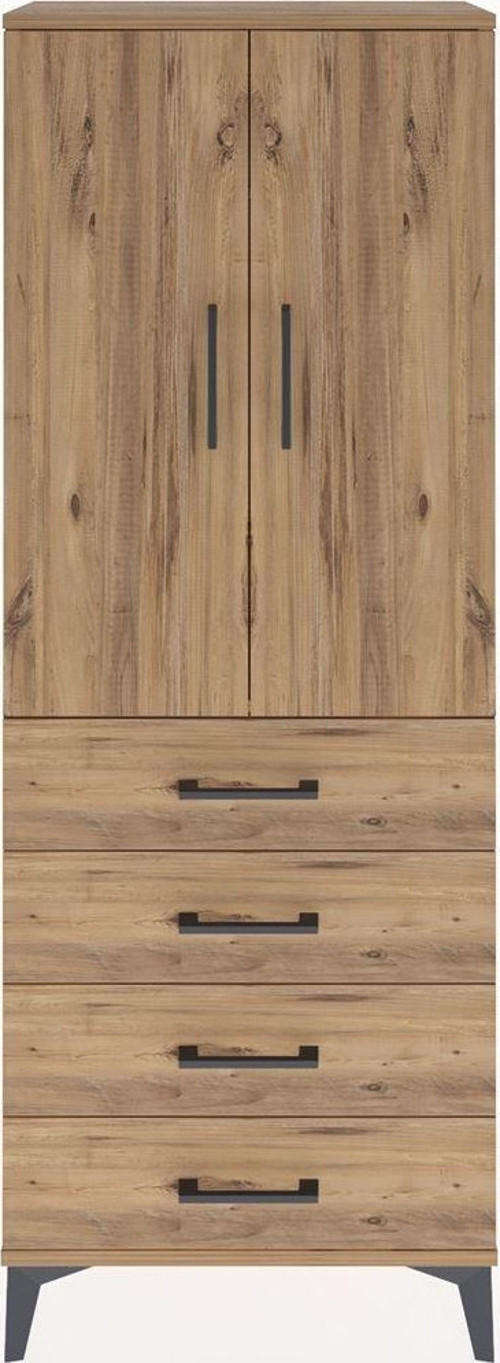 Arges Dolap Tek Raflı 4 Çekmeceli Tek Askılı 60x30x163 Çam-Çam