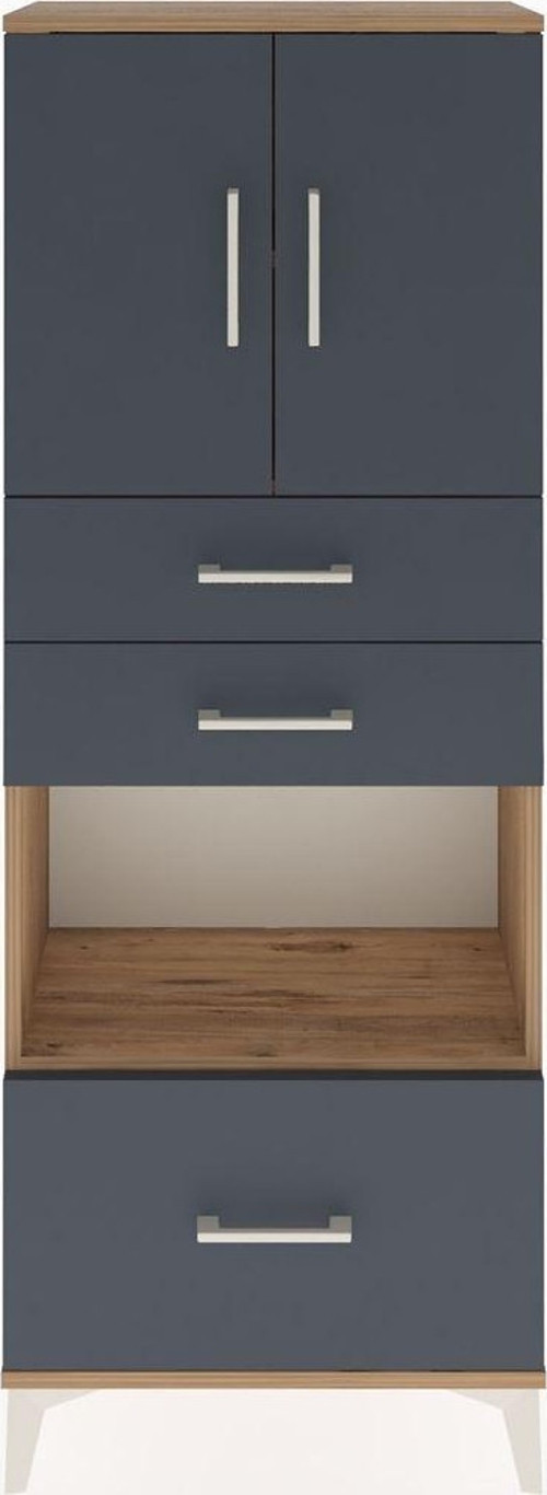 Arges Dolap 3 Raflı 3 Çekmeceli 2 Kapaklı 60x30x163 Çam-Antrasit