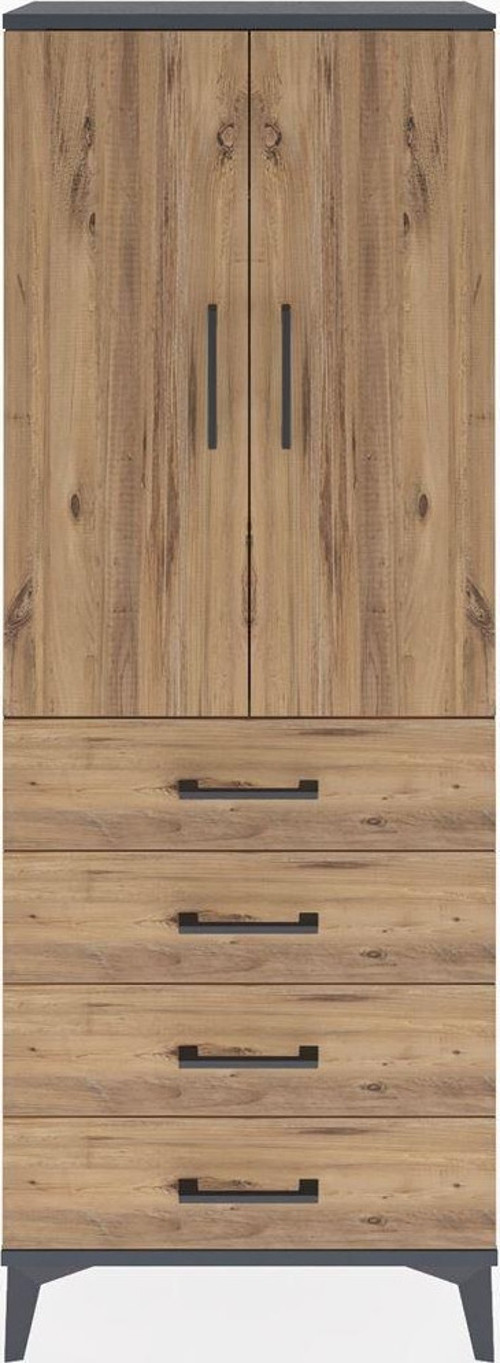Arges Dolap Tek Raflı 4 Çekmeceli Tek Askılı 60x30x163 Antrasit-Çam