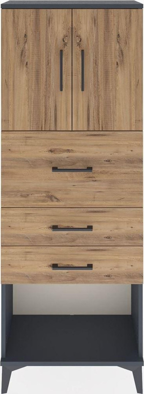 Arges Dolap 2 Raflı 3 Çekmeceli 2 Kapaklı 60x30x163 Antrasit-Çam