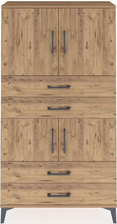 Arges Dolap 3 Raflı 4 Çekmeceli 4 Kapaklı 88 x 30 x 163 cm Çam - Çam