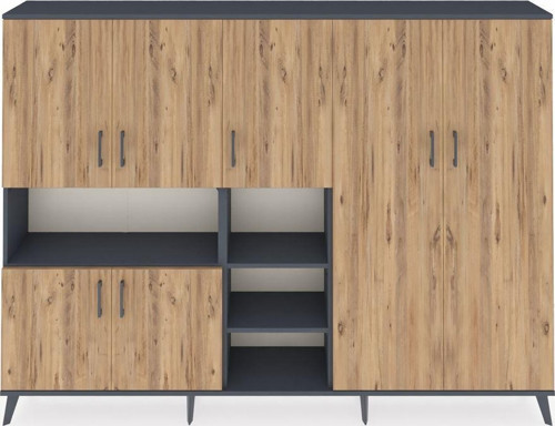 Arges Dolap 13 Raflı 7 Kapaklı 220x30x163 Antrasit-Çam/Antrasit