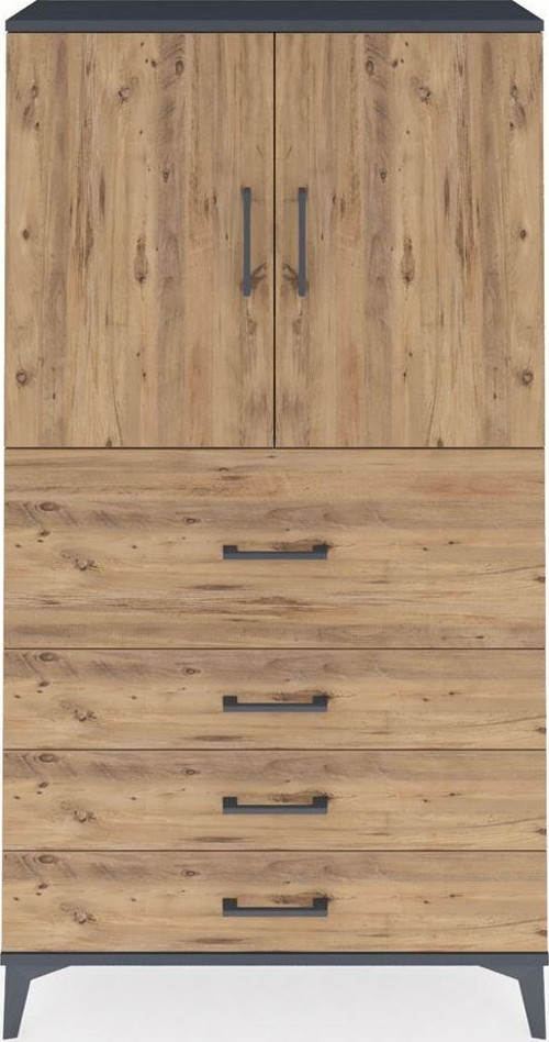 Arges Dolap 3 Raflı 4 Çekmeceli 2 Kapaklı 88x30x163 Antrasit-Çam
