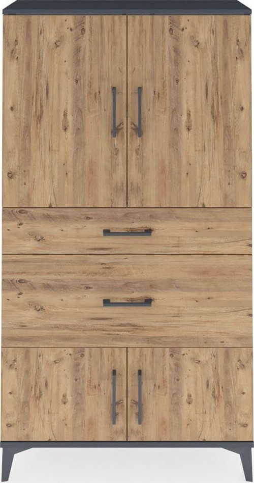Arges Dolap 2 Raflı 2 Çekmeceli 4 Kapaklı 88x30x163 Antrasit-Çam