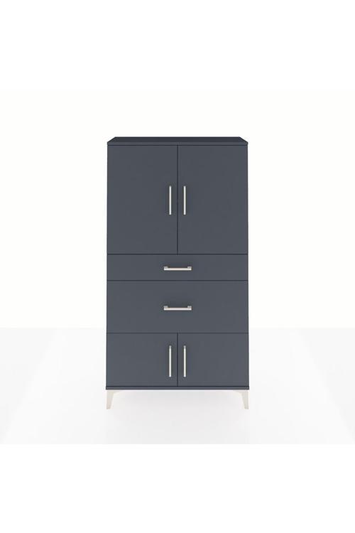 Arges Dolap 2 Raflı 2 Çekmeceli 4 Kapaklı 88x30x163 Antrasit-Antrasit