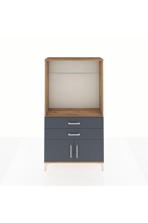 Arges Dolap Tek Raflı 2 Çekmeceli Tek Askılı 88x30x163 Çam-Antrasit