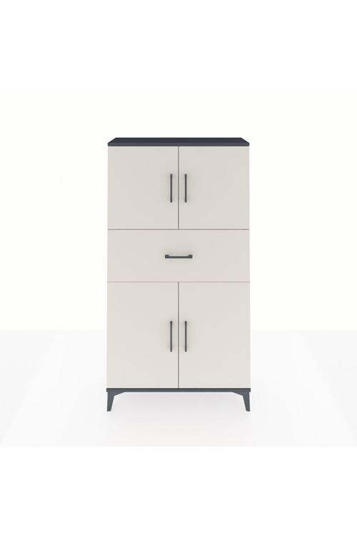 Arges Dolap 3 Raflı Tek Çekmeceli 4 Kapaklı 88x30x163 Antrasit-Aytaşı