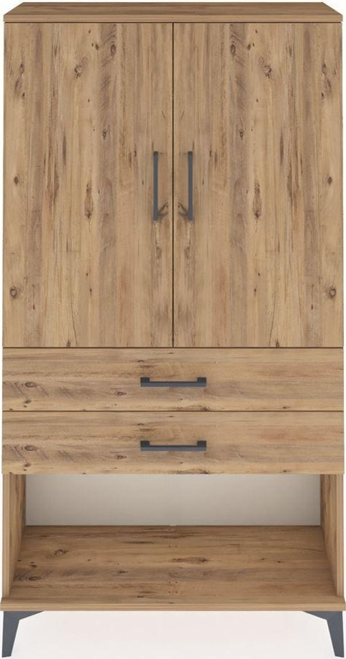 Arges Dolap Tek Raflı 2 Çekmeceli Tek Askılı 88x30x163 Çam-Çam