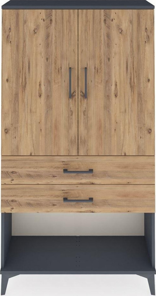 Arges Dolap Tek Raflı 2 Çekmeceli Tek Askılı 88x30x163 Antrasit-Çam