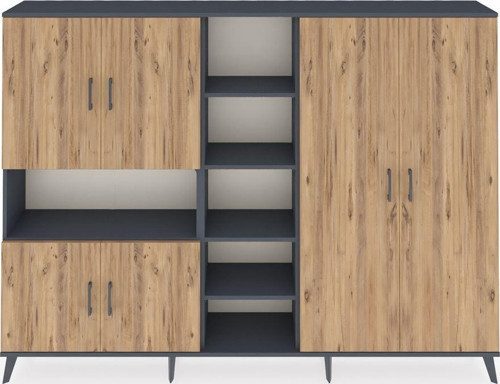 Arges Dolap 13 Raflı 6 Kapaklı 220x30x163 Antrasit-Çam/Antrasit