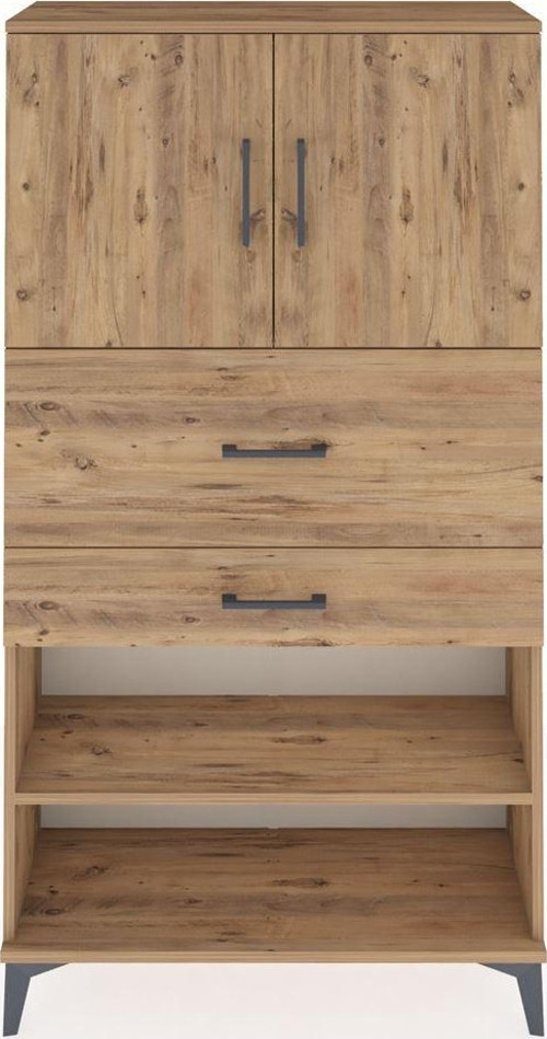 Arges Dolap 3 Raflı 2 Çekmeceli 2 Kapaklı 88x30x163 Çam-Çam