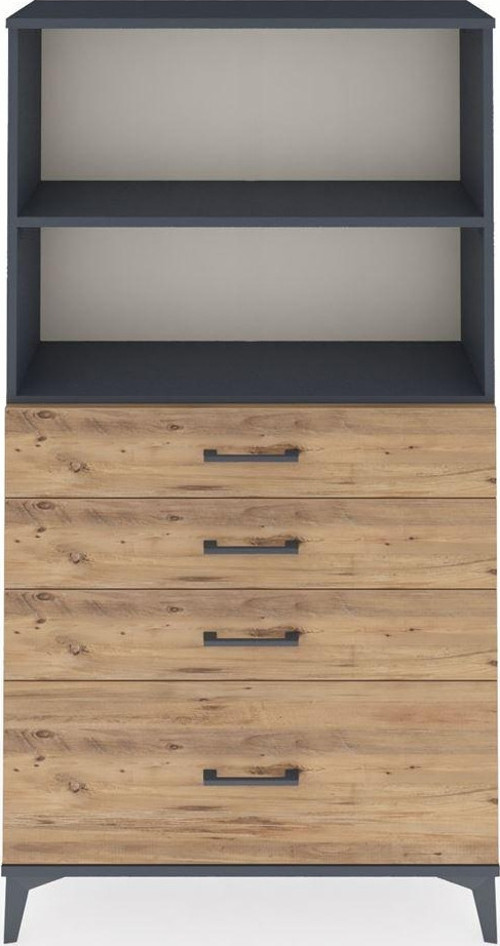 Arges Dolap 2 Raflı 4 Çekmeceli 88x30x163 Antrasit-Çam
