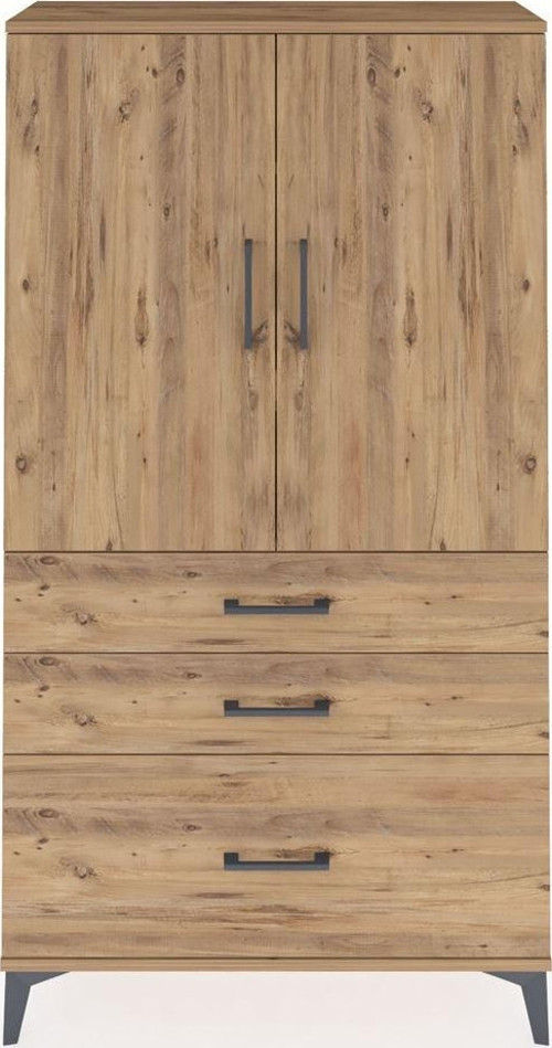 Arges Dolap 3 Raflı 3 Çekmeceli 2 Kapaklı 88x30x163 Çam-Çam