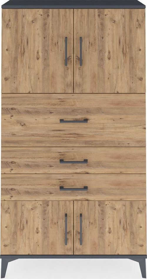 Arges Dolap 2 Raflı 3 Çekmeceli 4 Kapaklı 88x30x163 Antrasit-Çam