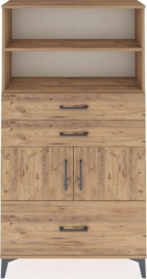 Arges Dolap 3 Raflı 3 Çekmeceli 2 Kapaklı 88x30x163 Çam-Çam