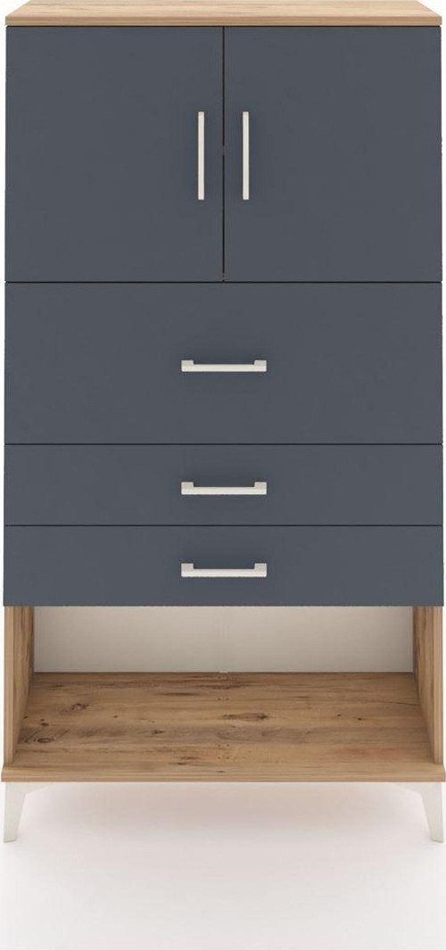 Arges Dolap 2 Raflı 3 Çekmeceli 2 Kapaklı 88x30x163 Çam-Antrasit