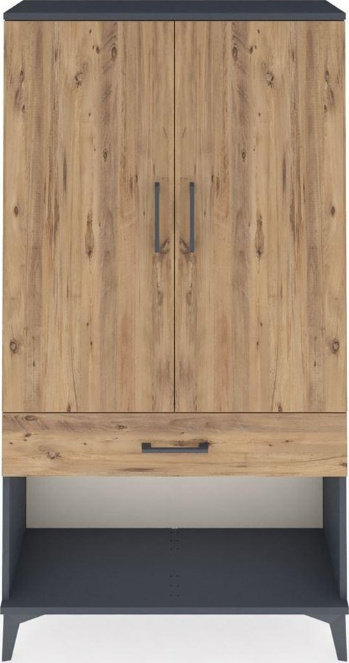 Arges Dolap 3 Raflı Tek Çekmeceli 2 Kapaklı 88x30x163 Antrasit-Çam