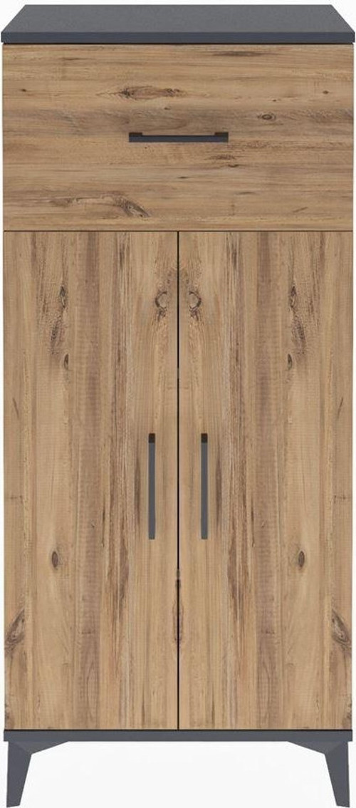 Arges Dolap 2 Raflı Tek Çekmeceli 2 Kapaklı 60x30x134 Antrasit-Çam