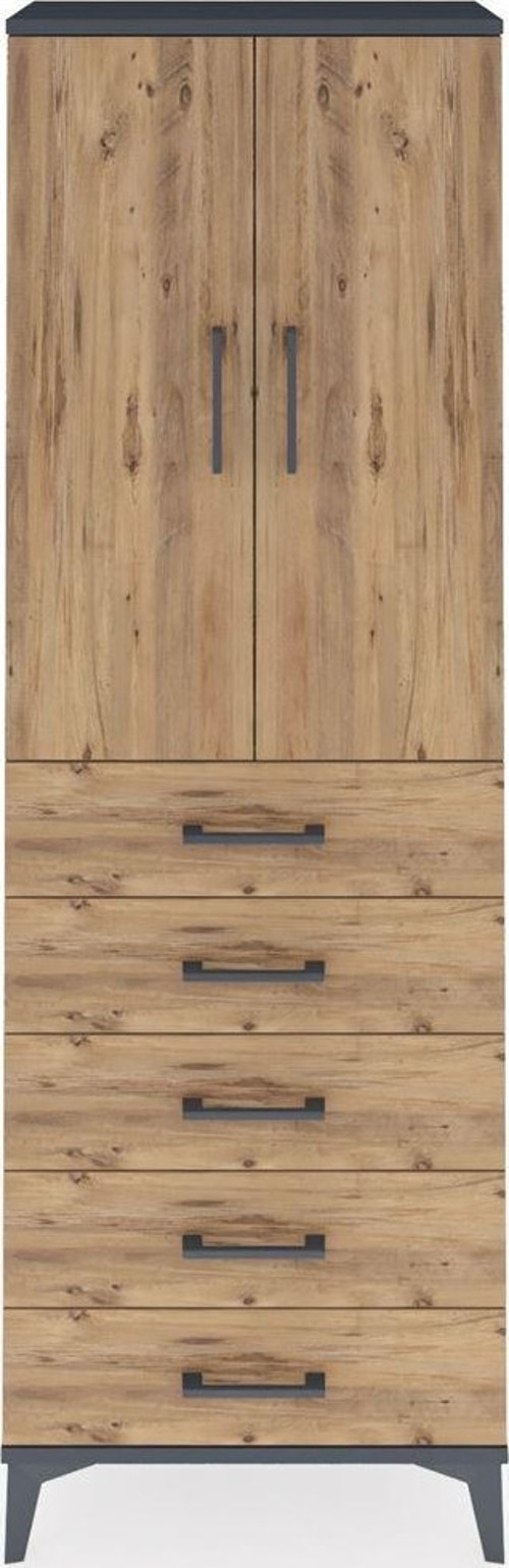 Arges Dolap 3 Raflı 5 Çekmeceli 2 Kapaklı 60 x 30 x 182 cm Antrasit - Çam