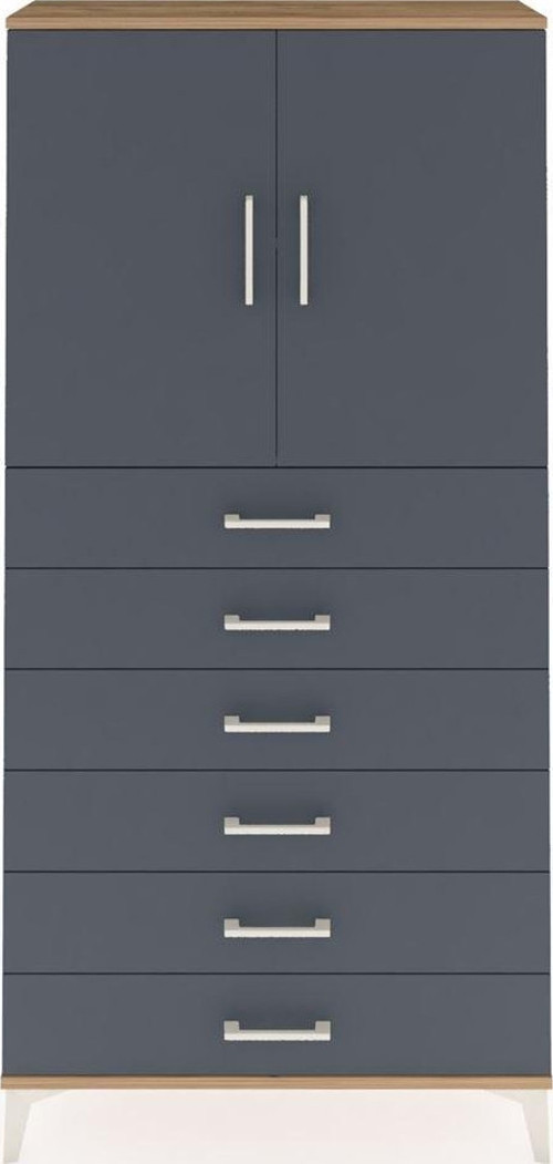 Arges Dolap 2 Raflı 6 Çekmeceli 2 Kapaklı 88x30x182 Çam-Antrasit