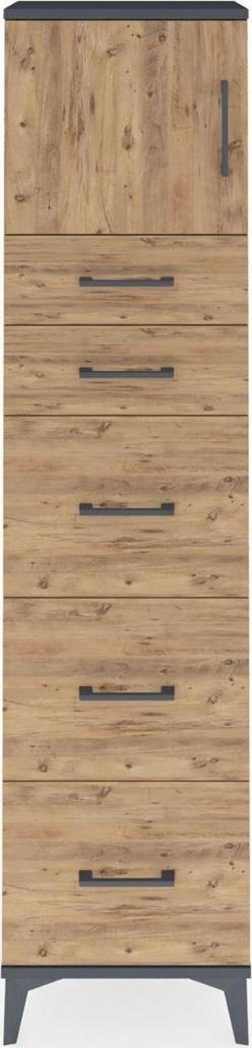 Arges Dolap Tek Raflı 5 Çekmeceli Tek Kapaklı 44x30x182 Antrasit-Çam