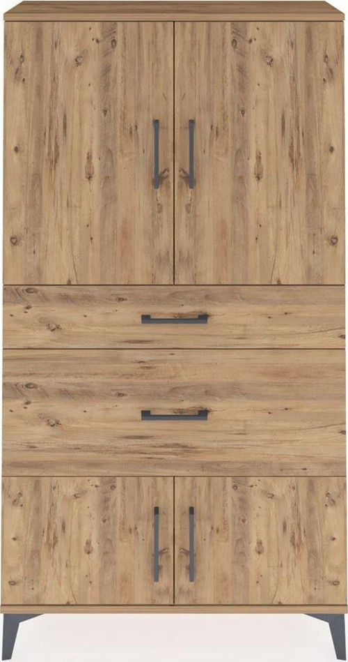 Arges Dolap 2 Raflı 2 Çekmeceli 4 Kapaklı 88x30x163 Çam-Çam