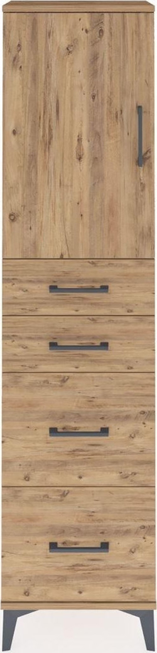 Arges Dolap Tek Raflı 4 Çekmeceli Tek Kapaklı 44x30x182 Çam-Çam